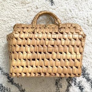 Vintage wicker woven top handle purse